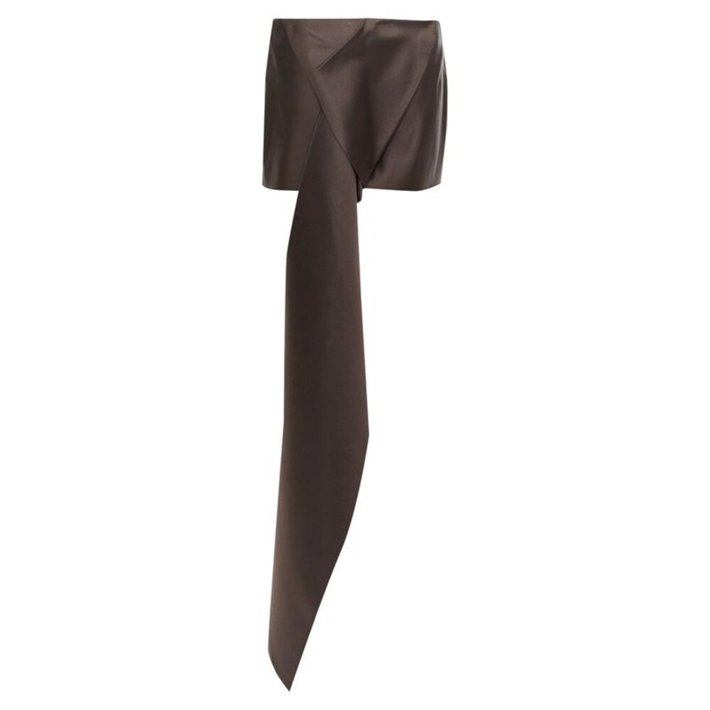 PRADA 2022 Runway brown silk satin origami trail train mini skirt IT40 S